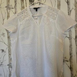 Lane Bryant Clip Dot Lace Detail Cap Sleeve Top White 18